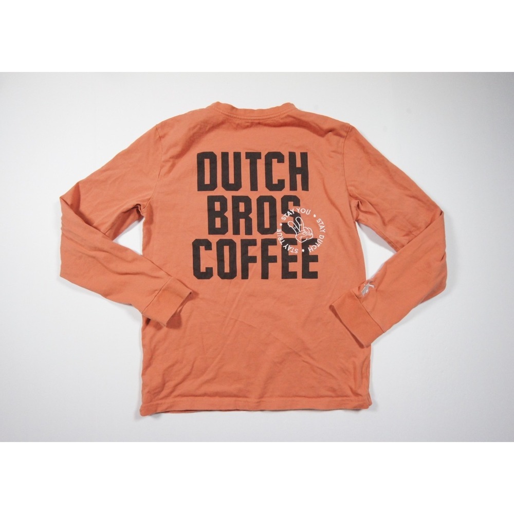 Dutch Bros Coffee Shirt Womens Medium Peach Long Sleeve Crewneck Ladies Tee